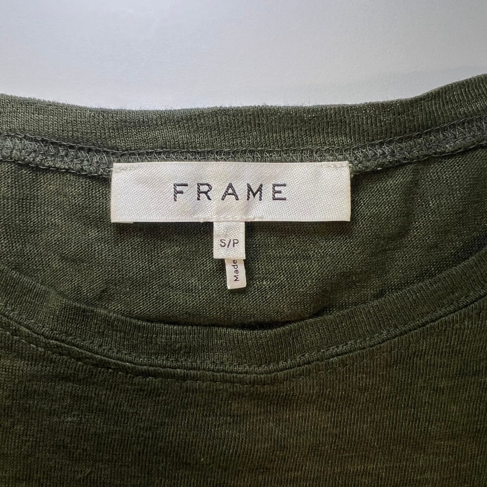 Frame Easy True Organic Linen T-Shirt Women Size Small Olive Green Unhemmed - Picture 3 of 10